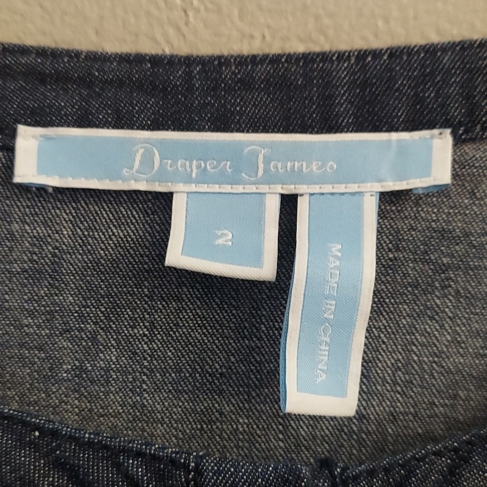 DRAPER JAMES Denim Blue Chambray Ruffle Shift Dress 2 Feminine - Picture 4 of 10